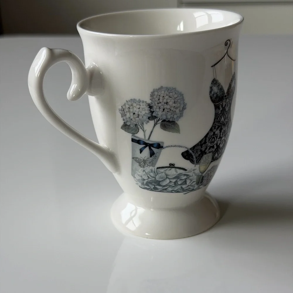 Summer River Elegant Coffee Mug-Shampagne Glass,Stiletto Heel,Clutch & Hudrangea